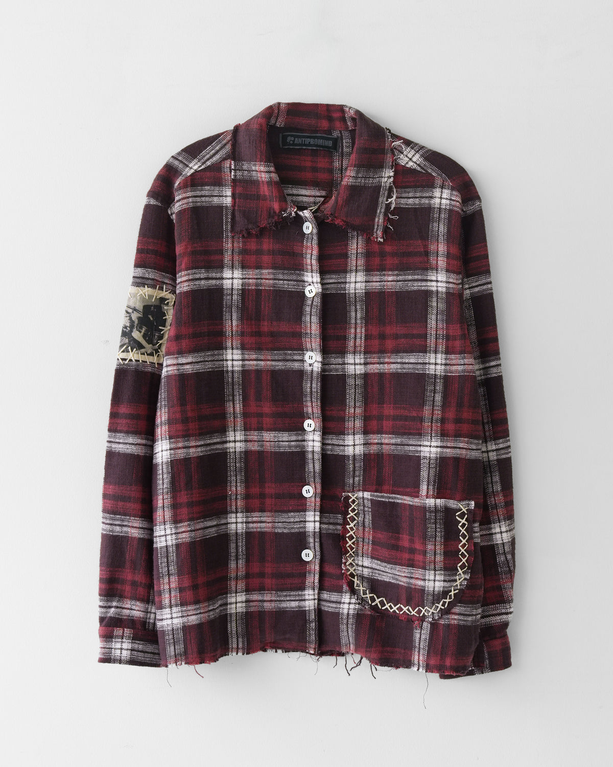 Distressed Handmade Patchwork Check Shirt RED