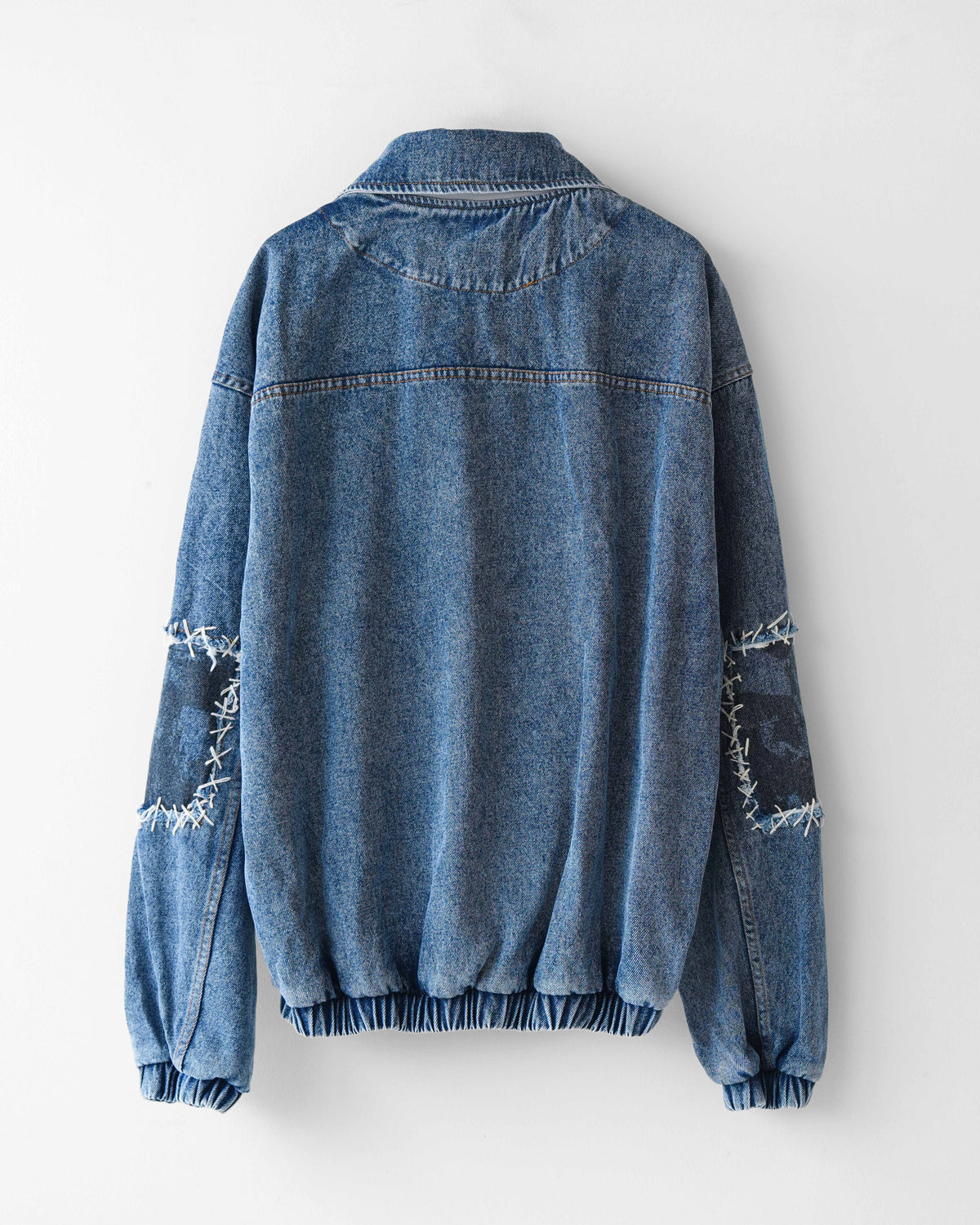 Washed Distressed Panelled Denim Jacket NVY