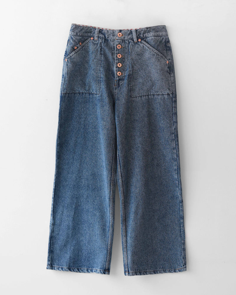 Washed Distressed Panelled Denim Jeans NVY