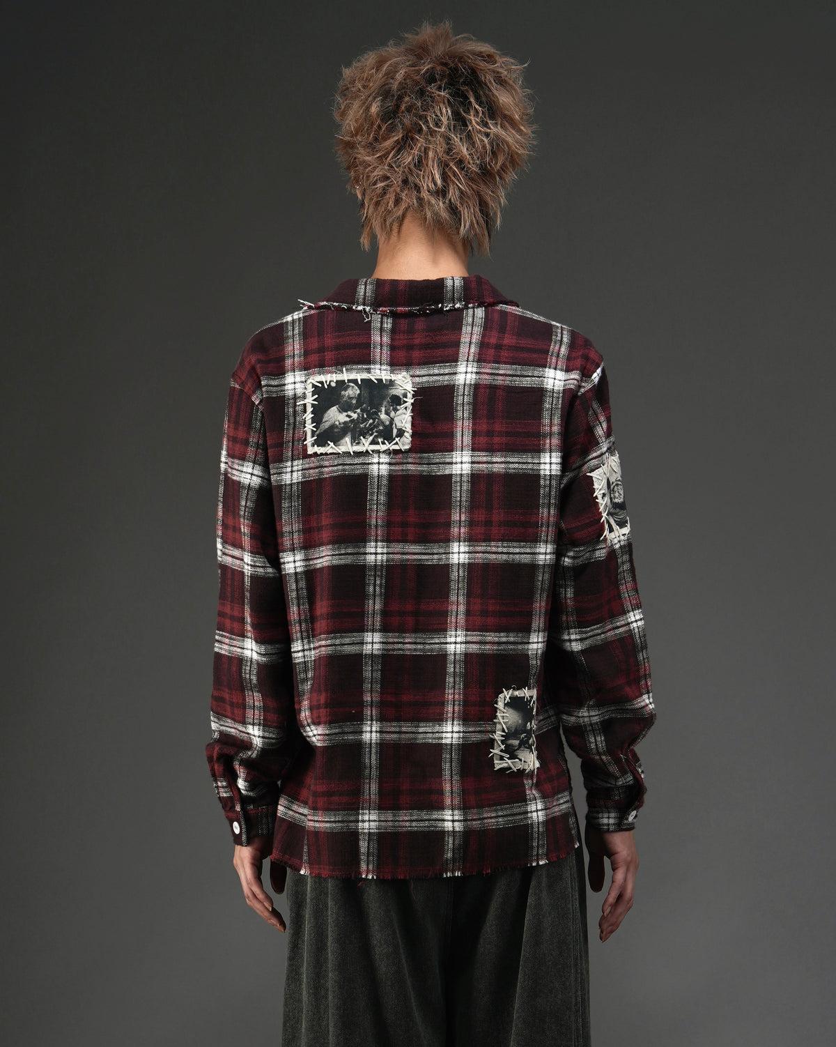 Distressed Handmade Patchwork Check Shirt RED