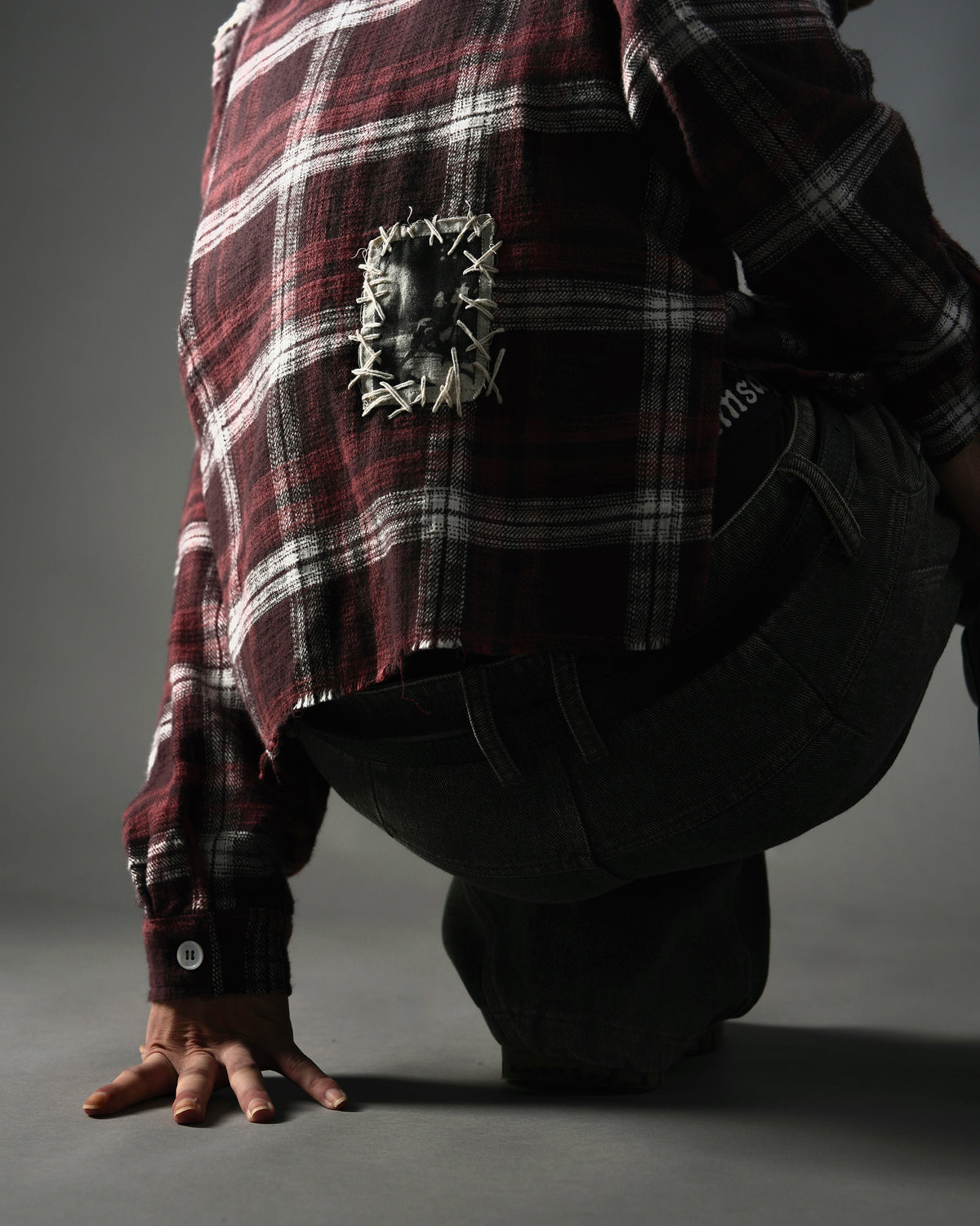 Distressed Handmade Patchwork Check Shirt RED